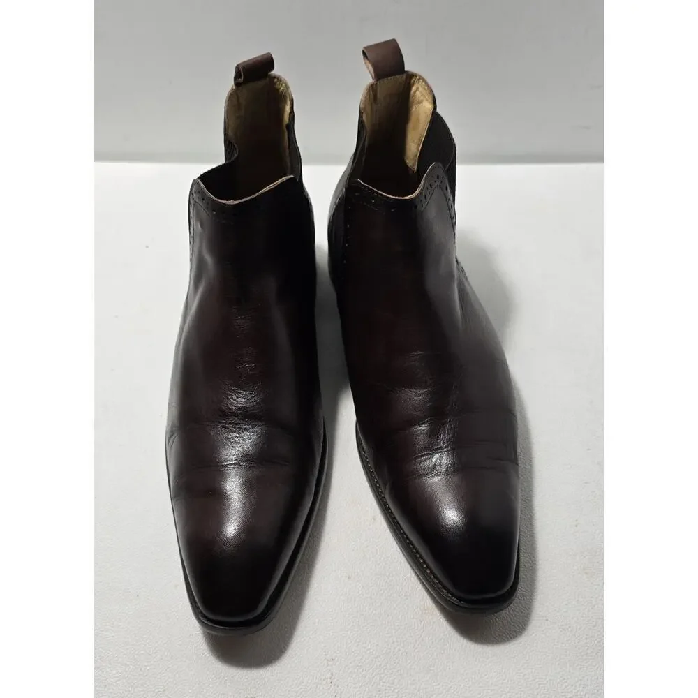 Maison Forte Chestnut Leather Chukka Style Boots Side Elastic Gore Size 9